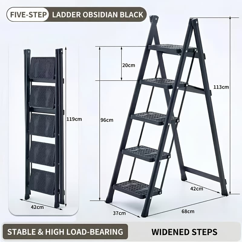 TEMU Heavy-duty 5-step Sturdy Folding Ladder, 500 Lb Load Capacity, Durable Metal Construction, Full , Easy To Store, Suitable For Home And Industrial Use.