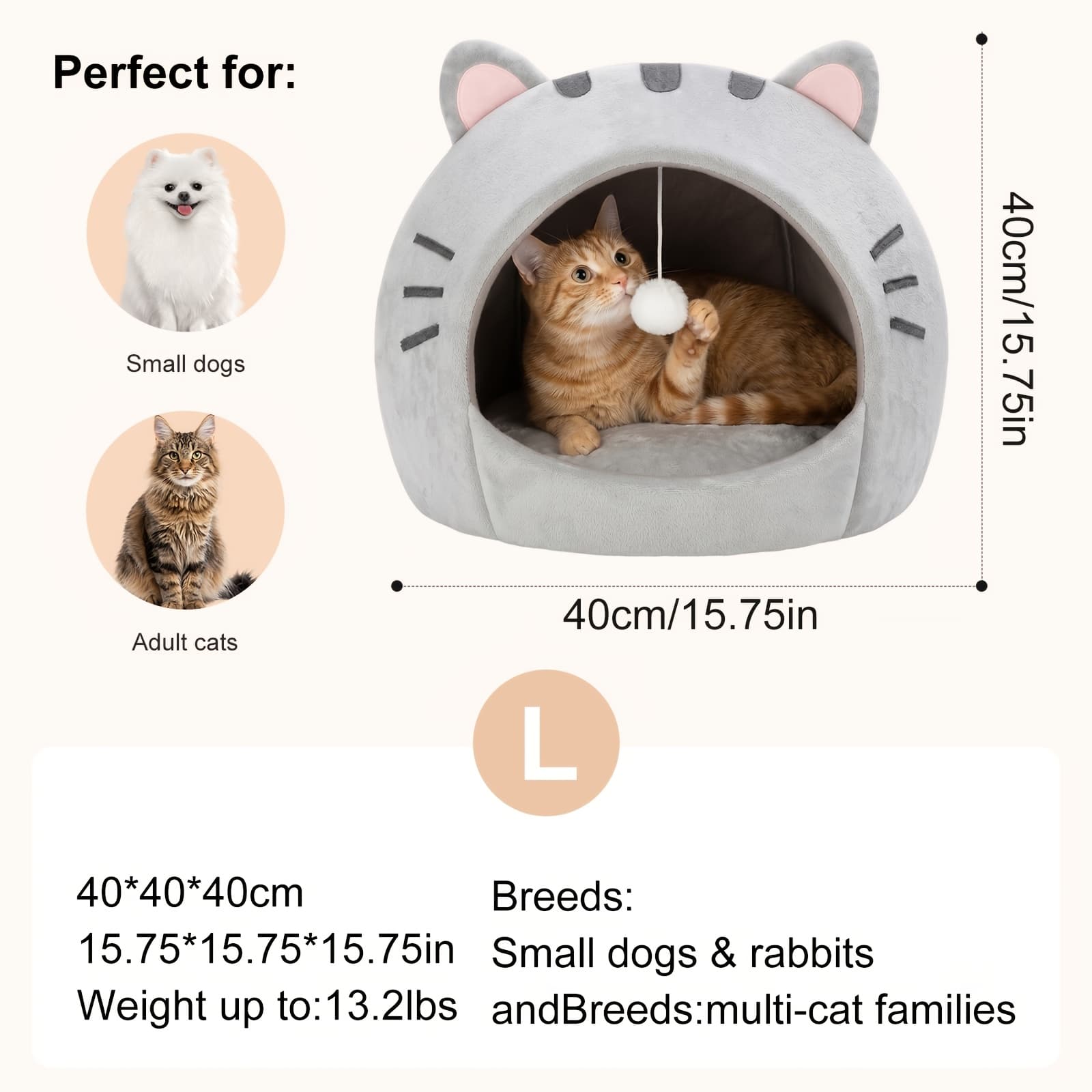 TEMU Cave Bed - Heritage Polyester Pet House W/ Thermal-lined Canopy & Plush Pillow, Cozy Small Pet Tent For Indoor Cats, & Machine-washable (gift-ready Design)