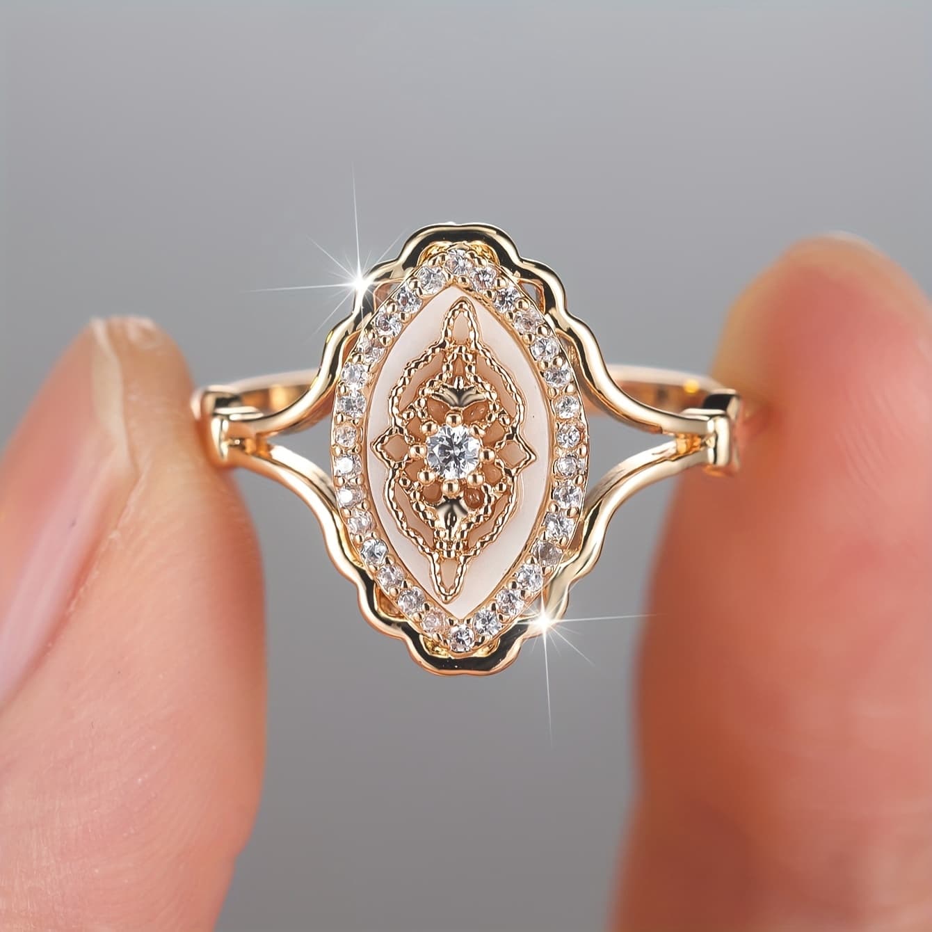 TEMU Bohemian Inlaid Synthetic Zirconia Ring, Ideal For Weddings, Parties, And Daily Wear, Compatible, Daily Wear Ring | Luxurious Design | Synthetic Zirconia Ring