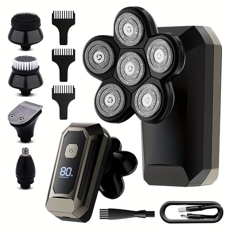 TEMU Men's 6-blade Bald Head Trimmer With Grooming Kit Fully Waterproof For , Ipx7 Rating Fast Charging, Smart Display Perfect Gift For