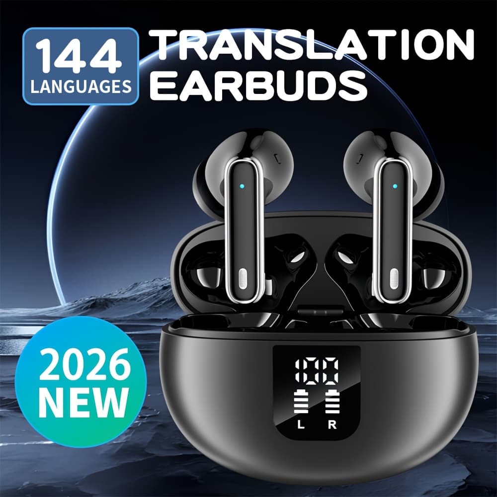 TEMU Ai Translation Earphones Smart Noise Cancelling Earphones 3-in-1 Translate 144 Languages, 6 Microphones Noise Cancelling Long , Hifi , Smartphone Universal, Perfect For Business And Travel