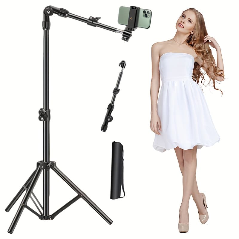 TEMU Multi-functional Overhead Shooting Live Streaming Stand, Telescopic Stand, Adjustable Floor-standing Tripod, Rotatable, Height Adjustable