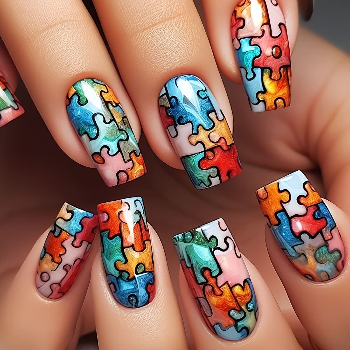 TEMU Medium-length 24pcs Glossy -on Nails, Detachable Artificial Nails, Nail Stickers, Color- False Nails, Convenient For Daily , Parties, Vacations, And Playtime