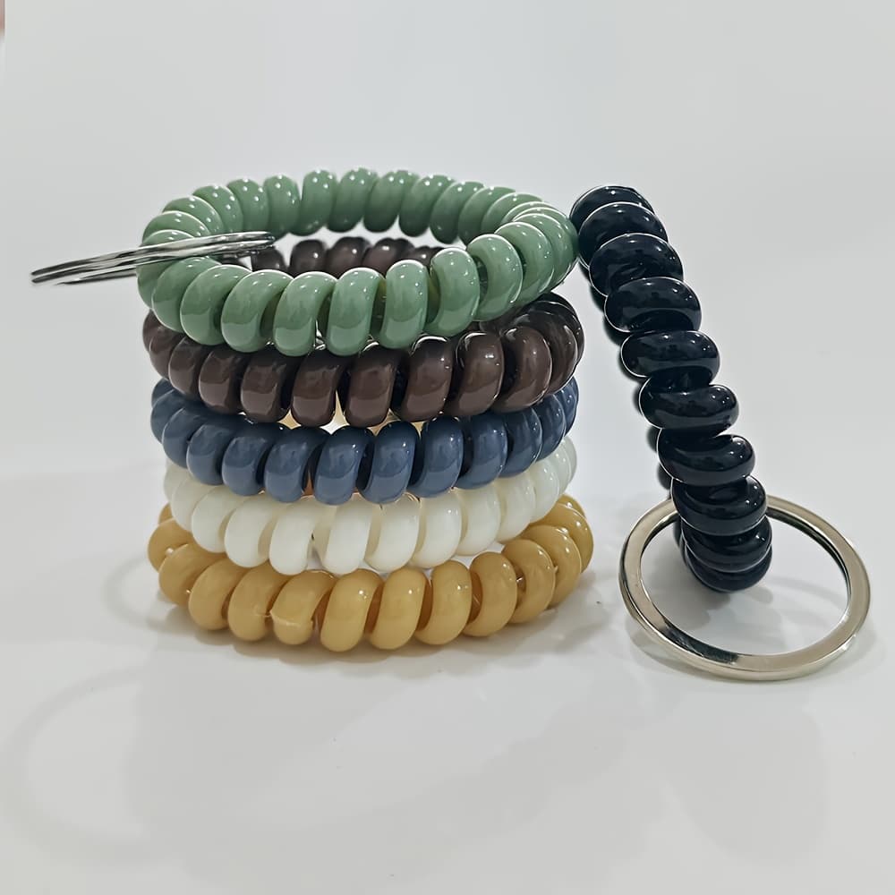 TEMU Set Of 6 Multicolored Retractable Spring Keychains - Spiral Coil Wrist Keyrings, Suitable For Offices, , Shopping Malls, Saunas, And Outdoor Activities