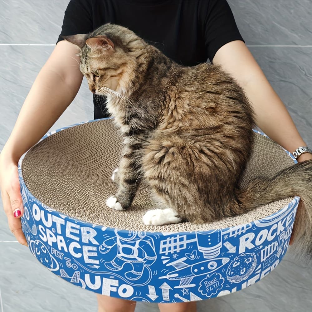TEMU Extra-large Corrugated Cardboard Cat Scratcher Lounge - Blue Pattern, Protects Furniture & Bedding, Ideal For Cats Under 66lbs