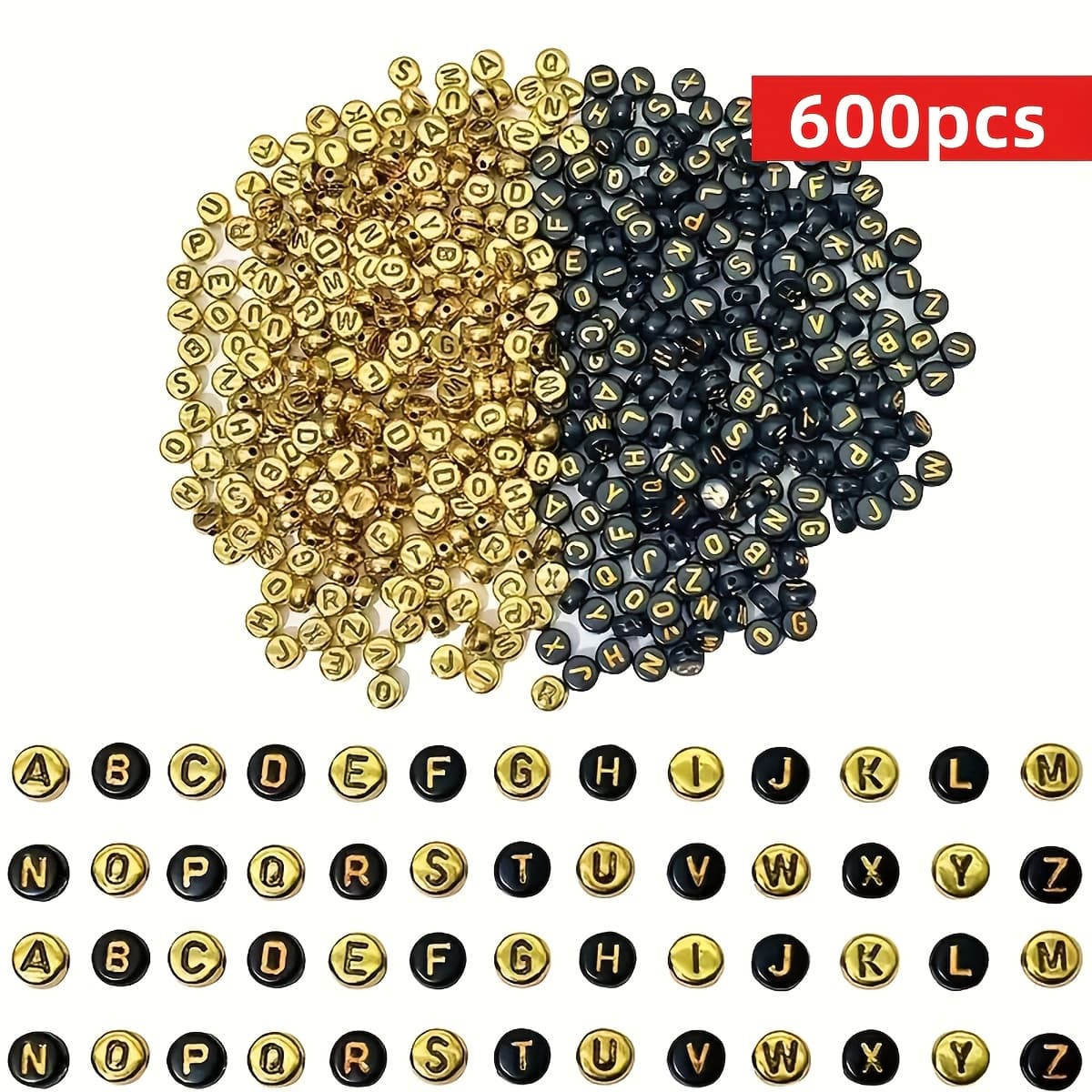 TEMU 600pcs Acrylic Alphabet Beads, Black & -z Letter Bead Assortment For Making And Craft Supplies, Beads For Jewelry Making