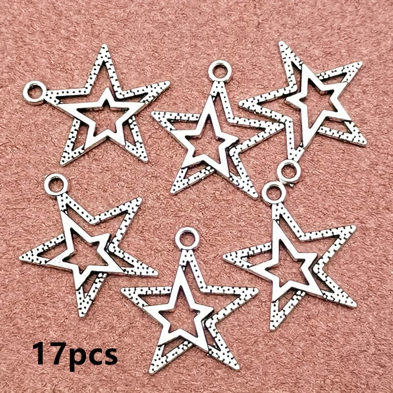 TEMU 17pcs Star Charm Pendant Bohemian Style Jewelry Accessories, Handmade Making Bracelet, Necklace, Earring Accessories 20*22mm