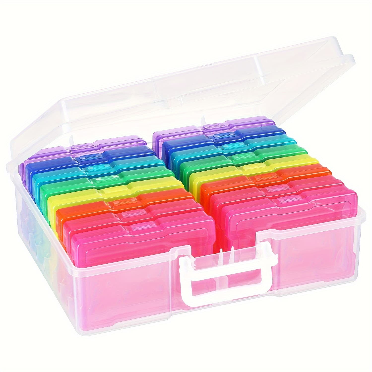 TEMU 4x6 Photo Storage Cases, 16 Inner Plastic Craft Storage Container, Acid- For Pictures, Crafts, Scrapbooking, Photo Keeper With Handle, Scrapbooking Storage