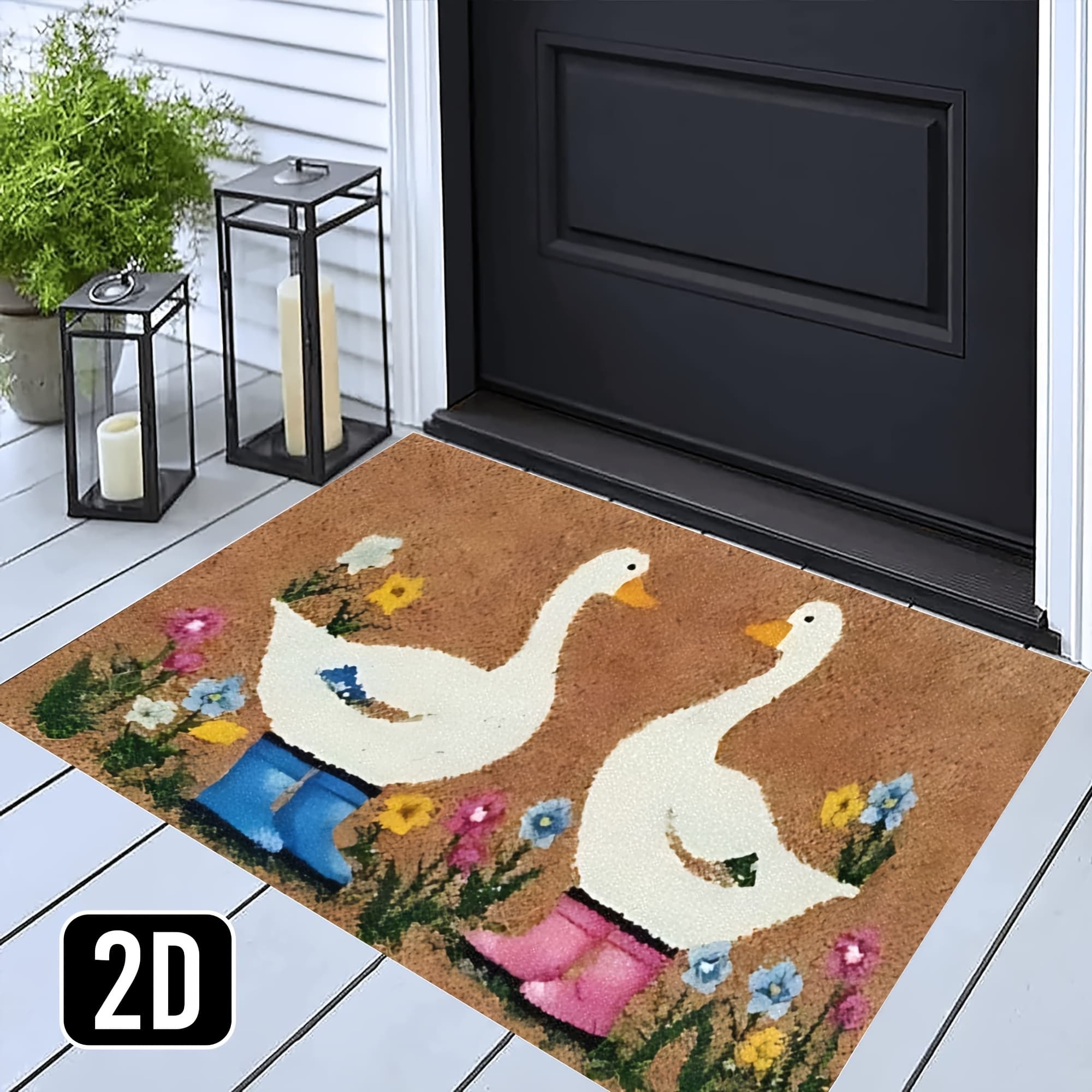 TEMU 2d Flat Cute Duck Doormat, Rubber Backing Non-slip Entryway Mat, Adorable With Rain Boots Print, For Front Door Entry, , Kitchen, Bathroom, Spring Farmhouse Decor, Graduation Party Home Accent