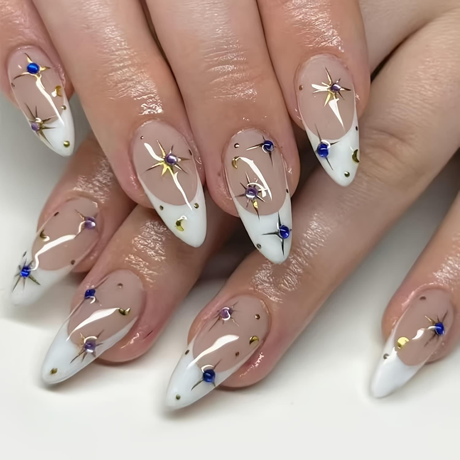 TEMU 24 Almond Press Nails Medium Size French Tip Fake Nails With Acrylic Fake Nails Gloss Nail Fake Nails For Ladies And