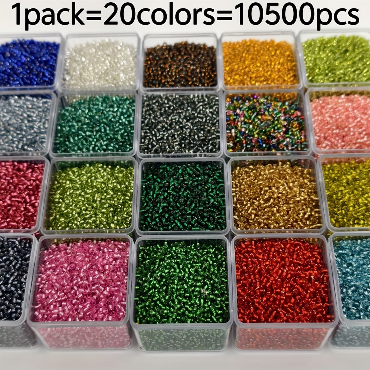 TEMU 10500pcs Of 2mm Silvery-filled Glass Seed Beads In 20 Colors, Suitable For , Bracelets, Necklaces, Earrings, And Craft Decorative Beads, Ideal For Friendship Gifts And