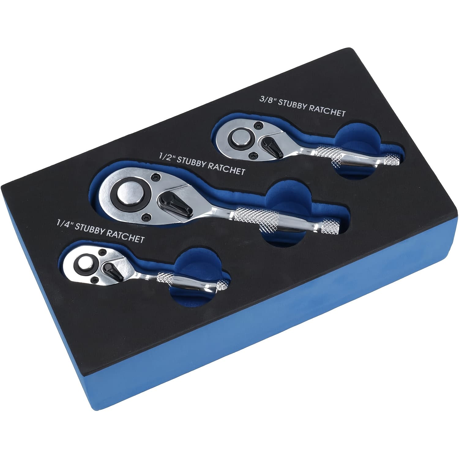 TEMU 3pcs/6pcs Traction Head Ratchet Kit, 1/4", 3/8", 1/2" Drive, Extended Head Ratchet With Wrench, 72 Teeth, 180° Adjustable, Quick Release, Ratchet Handle, With Eva Sponge Tool Set
