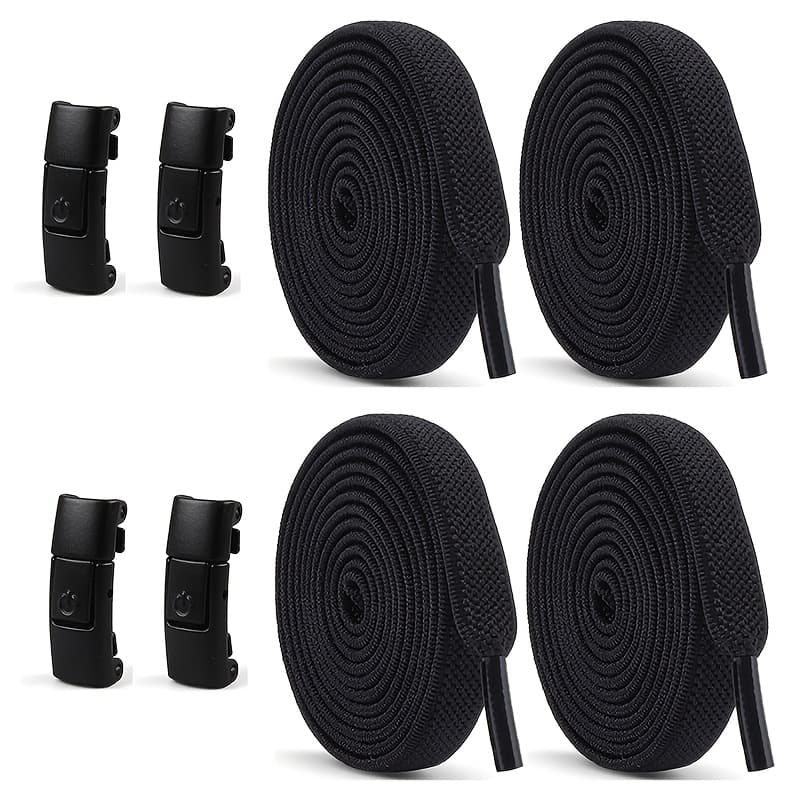 TEMU /4 Pairs Elastic Shoelaces | Classic Solid Color, Lightweight, Locking Press For Casual And Sports Shoes