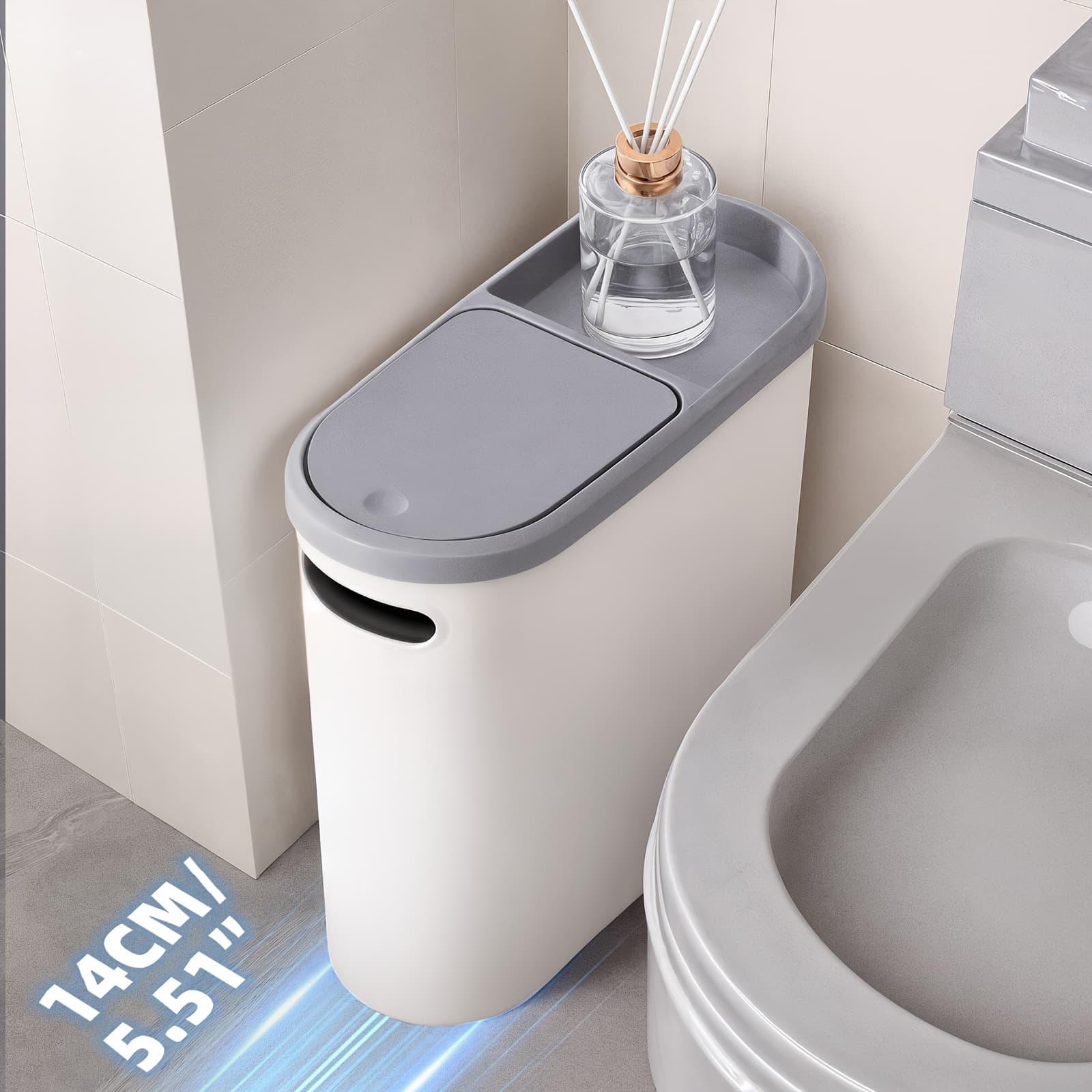 TEMU 2/1pc Compact And Durable Plastic Bathroom Trash Can | With Built-in Handles, Rustproof, Space-saving Design, Ideal For Small Spaces In Bathroom, Laundry, And Home Office(includes Trash Bags)