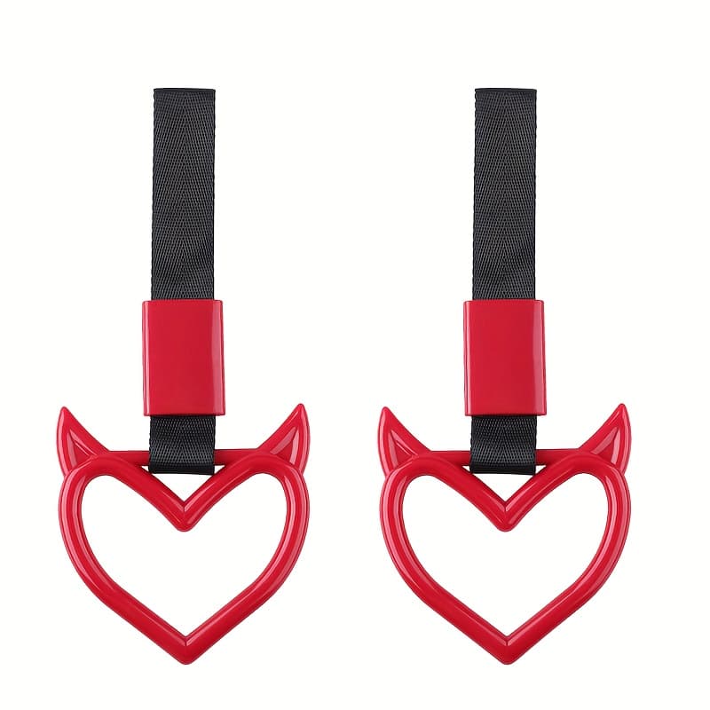 TEMU Jdm Demon Heart 2-pack - Universal Car Additions Hanging Kit For Handles, Warning Straps, Rings And Tail Decor