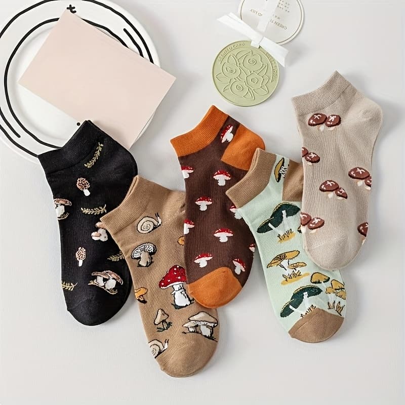 TEMU 5-pack Women's Mushroom Short Socks