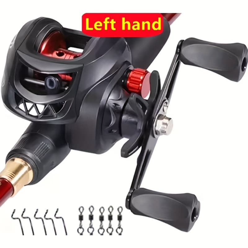 TEMU Metal Spool Fishing Reel, Black And Red, High Speed Ratio, Suitable For Fresh Water And Salt Water, Long Cast, Multi-functional Bait Reel