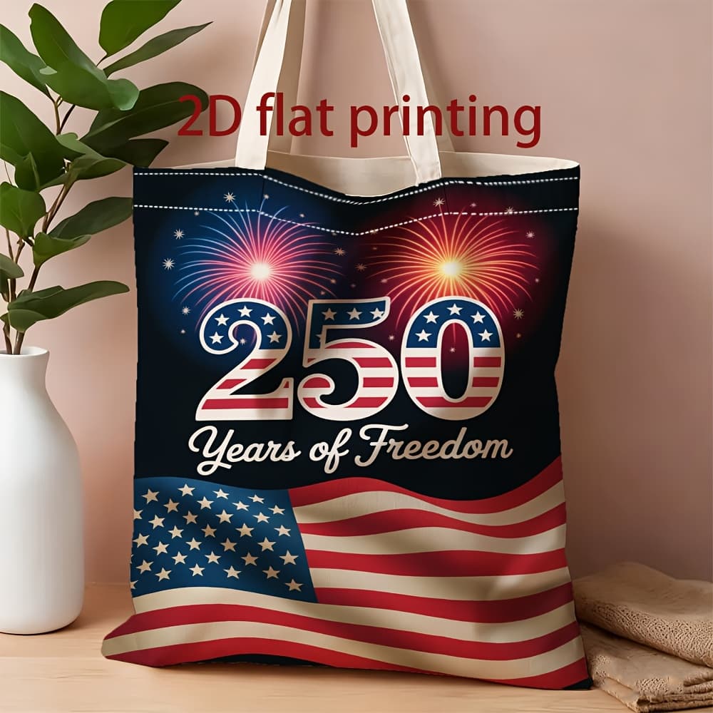 TEMU Men' Tote Bag - Unisex 2d Flat Print Usa 250th Anniversary Theme Reusable Shoulder Handbag Tote Bag For Shopping Gym Work Handbag - Housewarming Gift