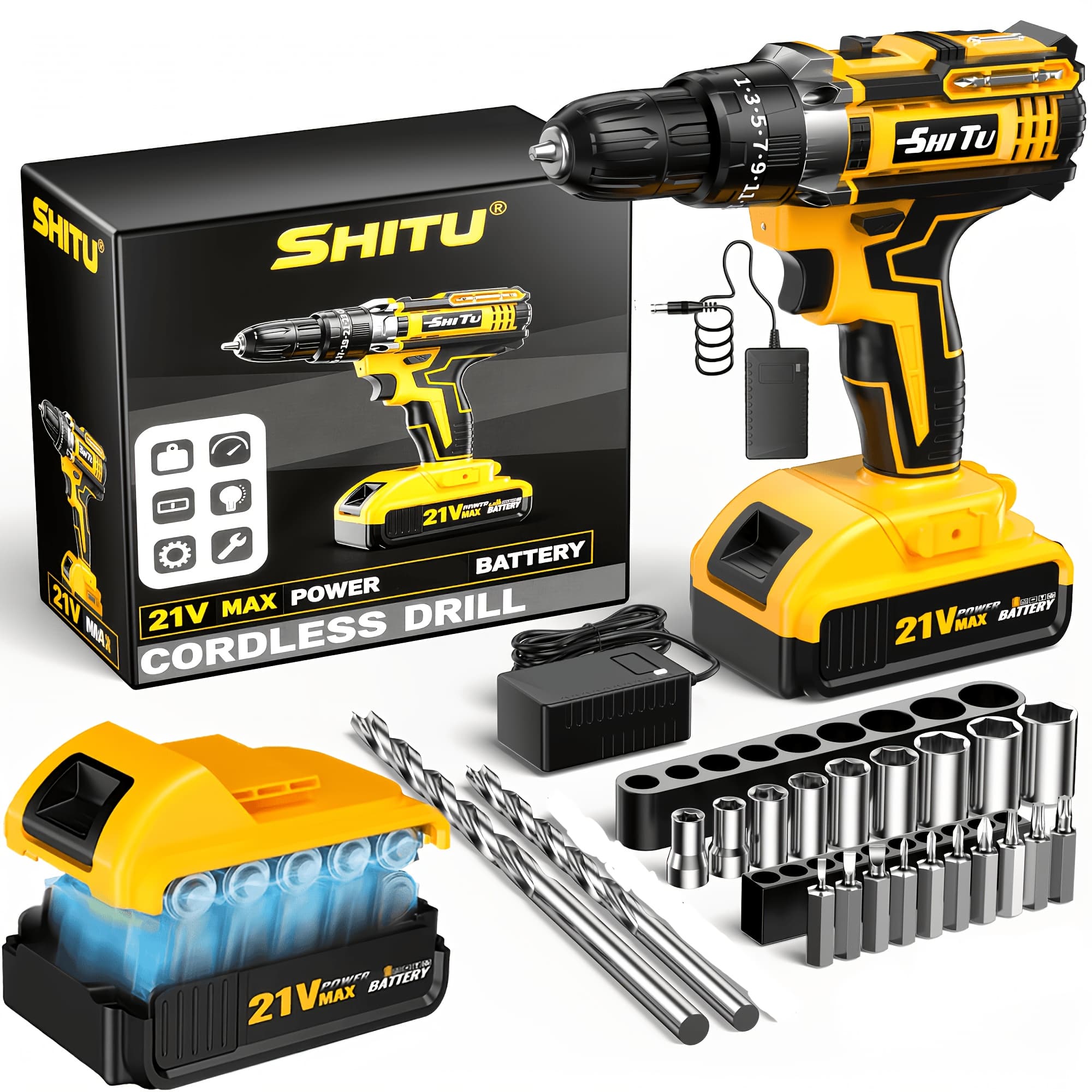 TEMU 21v Cordless Drill Set With Hand Tools, Complete Rechargeable Power Drill Kit With Batteries In Tool Box, Screwdriver Bits Set For , Practical Tool Gifts For Dad