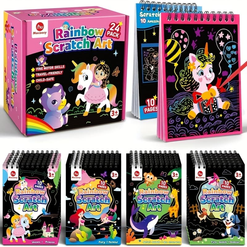 TEMU 24 Pack Scratch Art Party Favors For +, Stuffers, Notebook Bulk, Classroom Prizes, Art Craft Kit School Supplies Birthday Return Gift Boys Girls Ages 3+