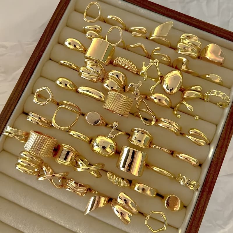 TEMU Random 14pcs Vintage Irregular Multi-layered Stacked Metal Rings For Women' Wear