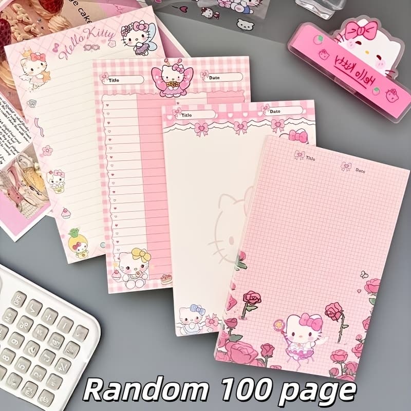 TEMU Random 100 Sheets Of Hello Kitty A7 Sticky Notes, Featuring A Cute Pink Theme, Supplies, With Tear-, Including Grid, Lined, And Other Formats, A Must-have Item For Hello Kitty Fans