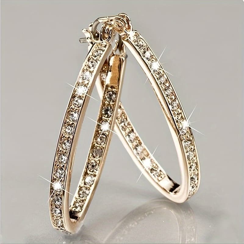 TEMU Fashion Hoop Earrings Stylish Shiny Zirconia Inlaid Large Round Huggie Earrings Elegant Jewelry Accessories For Women