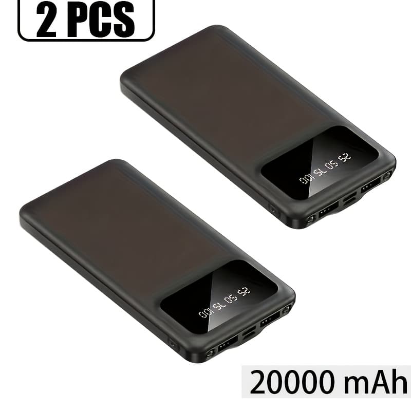 TEMU 2pcs-20000mah Large-capacity Mobile Power Bank, Mobile Device Charging, Led Display/ Dual Output Interface/ Multiple Color Options, Portable Emergency Power Supply For Outdoor Travel