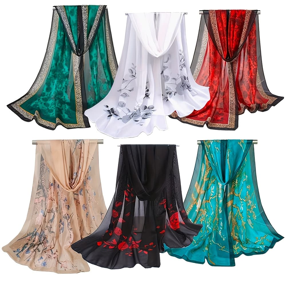 TEMU Fashion Scarf For Women Lightweight Chiffon Scarfs For Women Floral Head Scarf Scarves