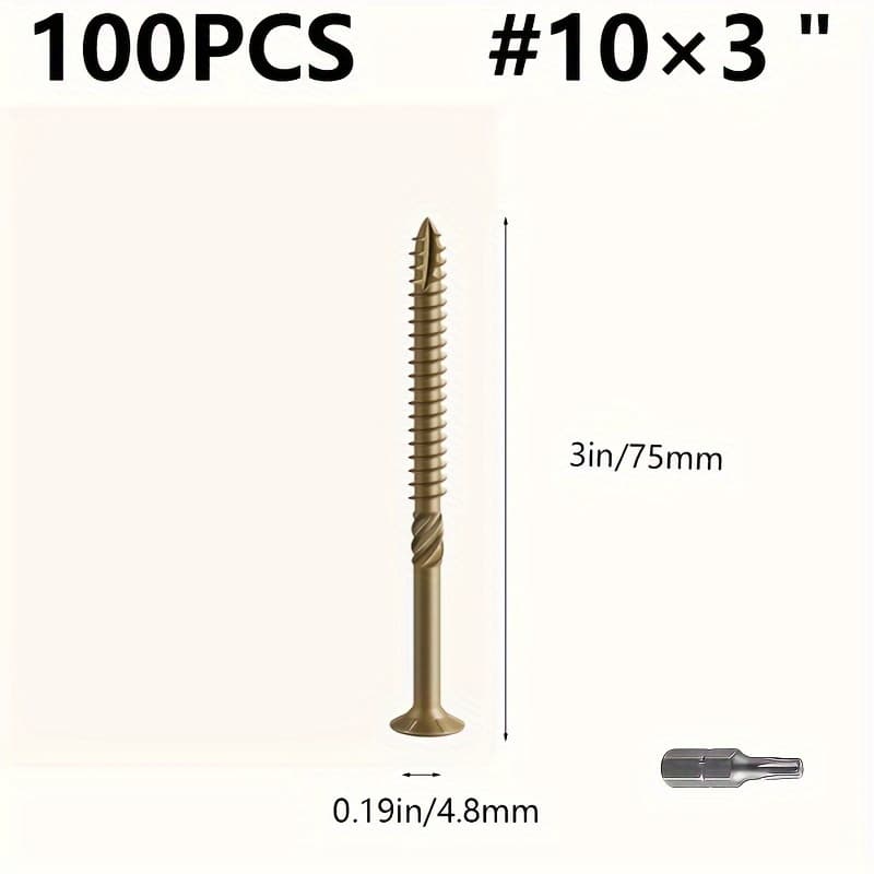 TEMU 100pcs Heavy Deck Screws,#8 #9 #10 Carbon Steel Oxide , Exterior Wood Screws, Rust Resistant Epoxy Coated, Brown, T25 Star Bit