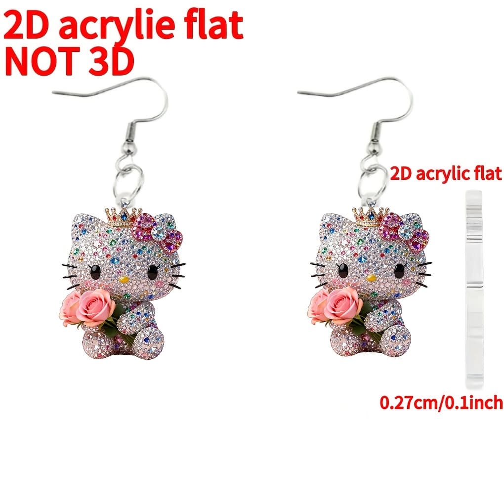 TEMU 2d Flat - [2d Flat] 1 Pair, 2026 New Style, 1 Pair Earrings, 2d Flat Acrylic Material, Cute Cat Holding Flowers Pattern Earrings, Modern Fashion , Suitable For Daily Casual, Party, Thanksgiving