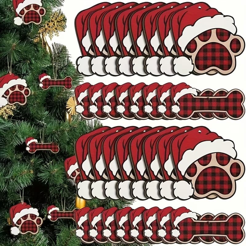 TEMU 40pcs Dog Christmas Tree Decorations - Name Your Pet - Artificial Paw Print Ornaments Suitable For Holiday Pet Gift, Ornament