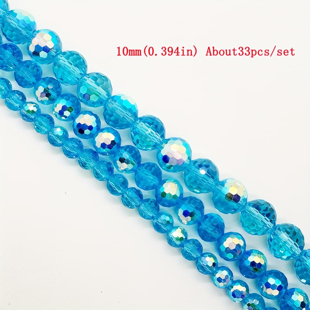 TEMU 96- Beads, 45/33/33pcs Transparent Lake Ab Color, 6/8/10mm, Shiny Round Spacer Beads, Diy Necklace, Bracelet, Earring Accessories, Light Luxury Handcraft Materials.