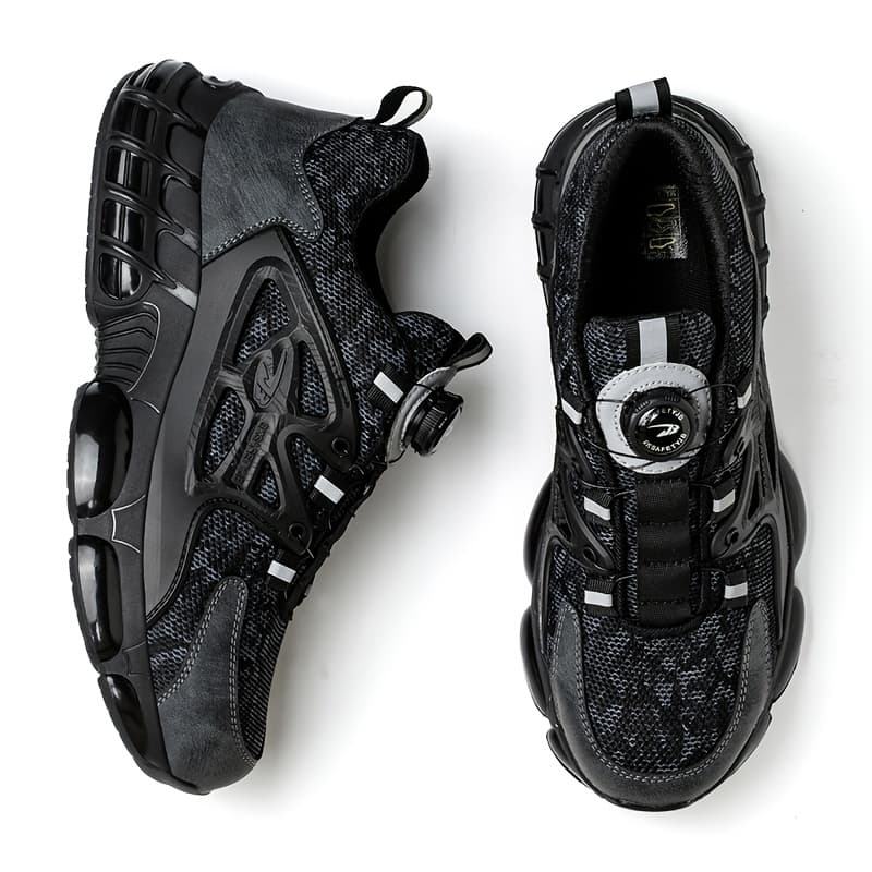 TEMU Button Elastic Lace-up Loafer Anti-smash And Anti-stabbing Work Shoes