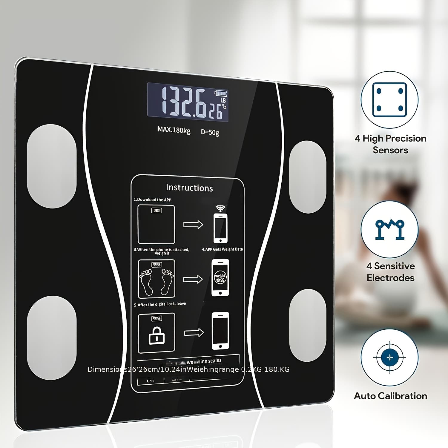 TEMU Intelligent Bathroom Scale, Digital Body Scale, With Backlit Led Display Screen And Sturdy Tempered Glass, Compact Size, Weighing Up To 400 /180
