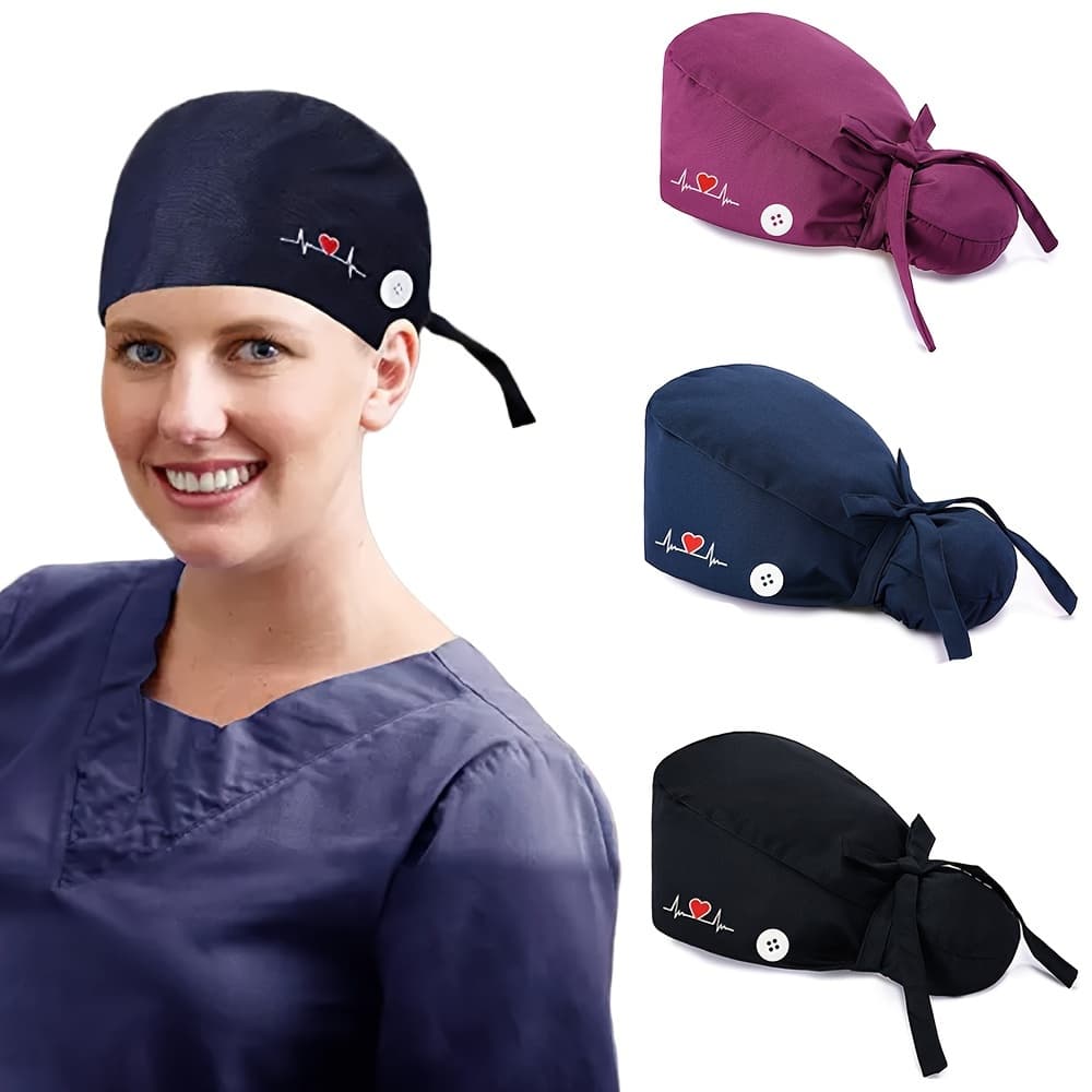 TEMU 3pcs Adjustable Nurse Work Hat, Scrub Hat Printed Hat,, With Buttons