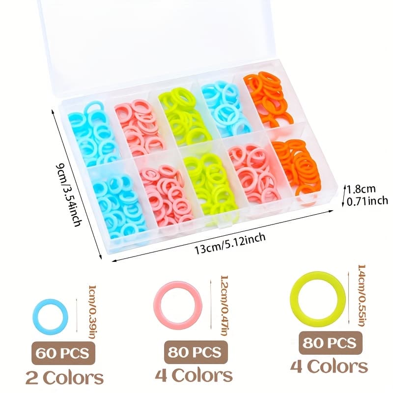 TEMU 220pcs Of Knitted Marker Rings, Colored Dot Marker Rings (s/m/l), With Portable Storage Box, Used For Diy Sewing Knitting Crochet
