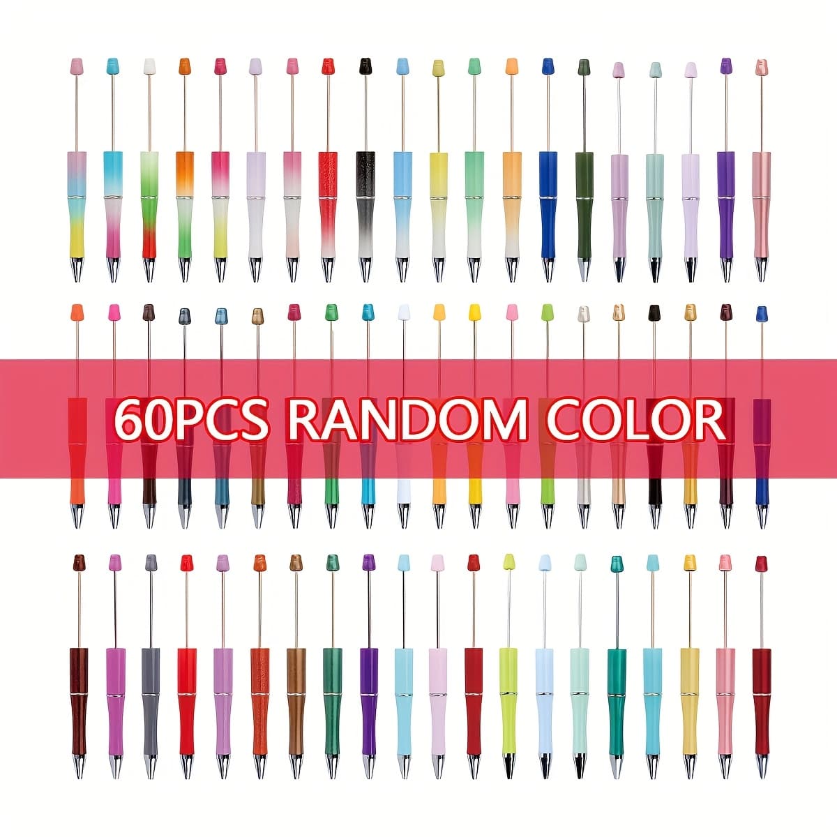 TEMU Beadable Pens, Black Plastic Assorted Beaded Pens With Shaft Black Ink Bead Ballpoint Pens For Diy Making Present Office School Teachers School Bridal Graduation 40/60pcs Random Color