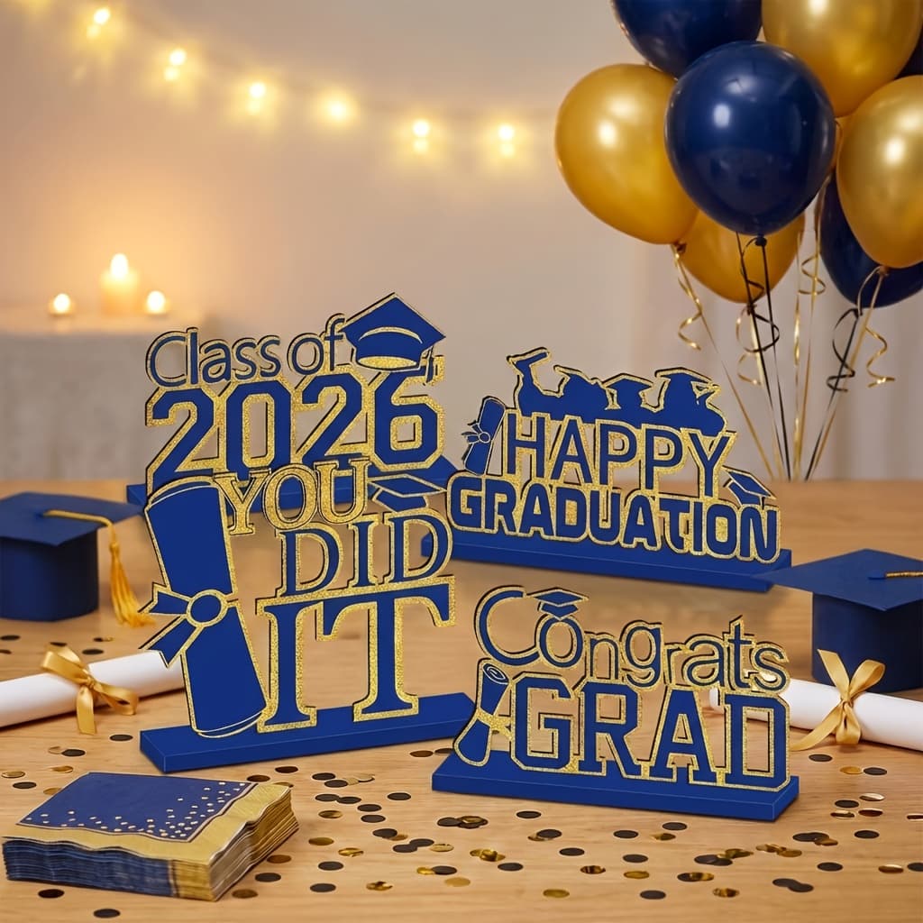 TEMU Set Of 4 Graduation Decorations For The Class Of 2026, Featuring Wooden Centerpieces And To The , Perfect For Tiered Tray Decor