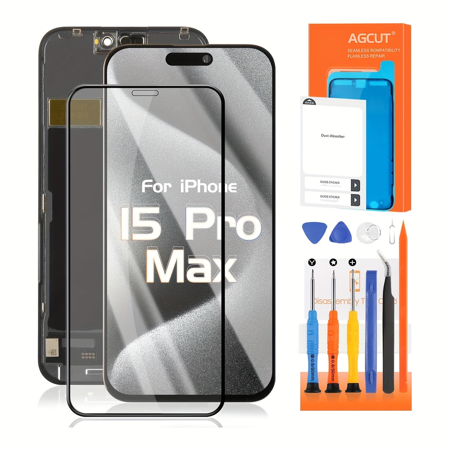 TEMU Screen Replacement For Iphone 15 Pro .7 Inch Full Hd Display Digitizer Assembly With Repair Tools (model A2849, A3105, A3106, A3108) (black, Frameless)