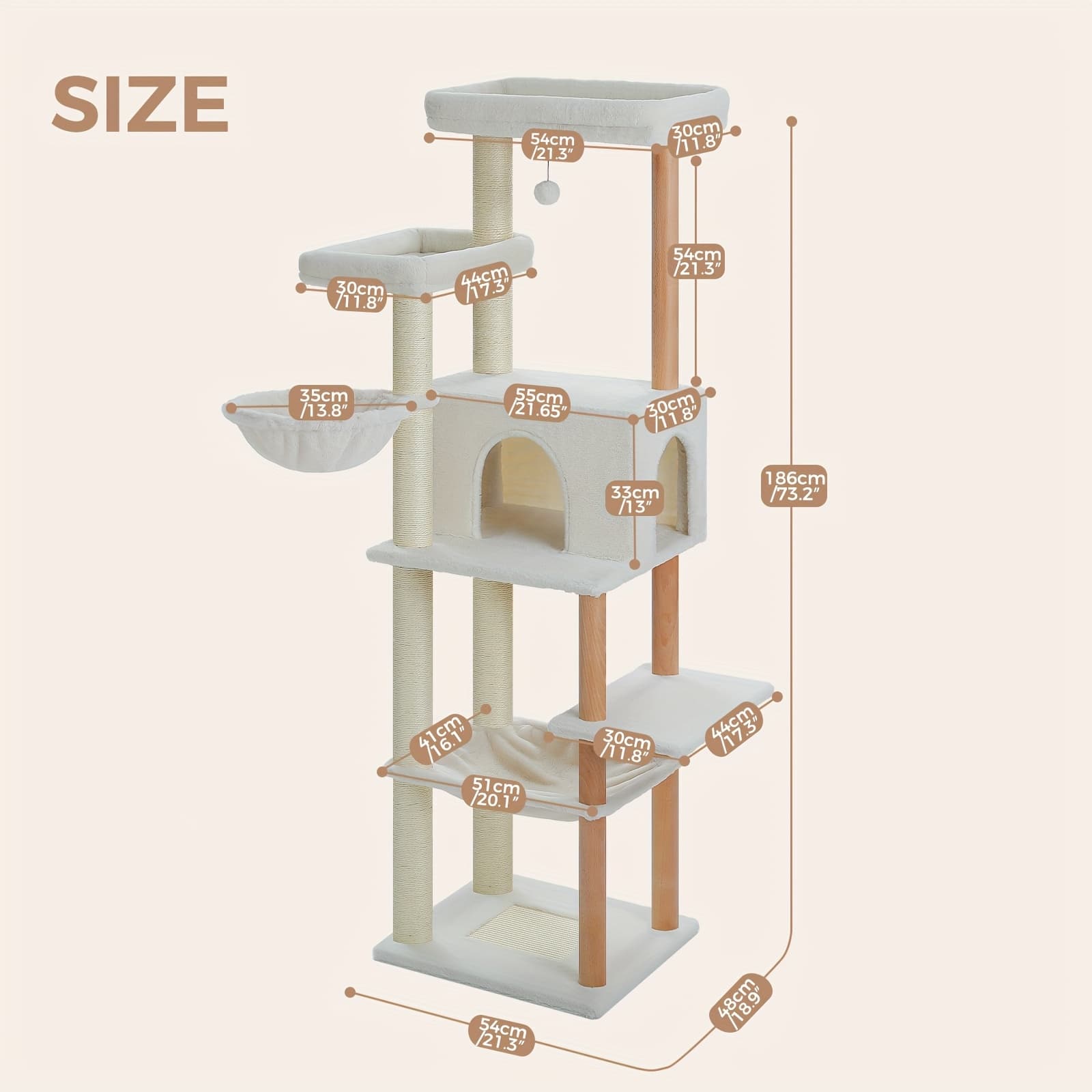 TEMU 73" Contemporary Cat Tower Featuring A Condo, Hammock, Platforms, And Scratching Posts, Durable Cat Furniture For Indoor Use, Climbing Structure For Cats