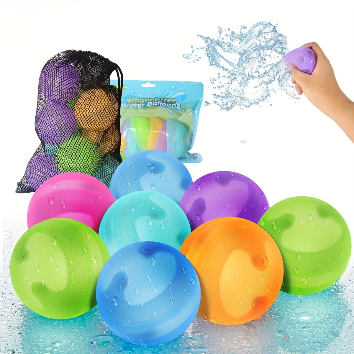 TEMU Reusable Water Balloons For Kids - No Magnets, Leak-resistant Splash Balls, & Long-lasting - Durable Outdoor Water Toys For Summer Pool Party, Games