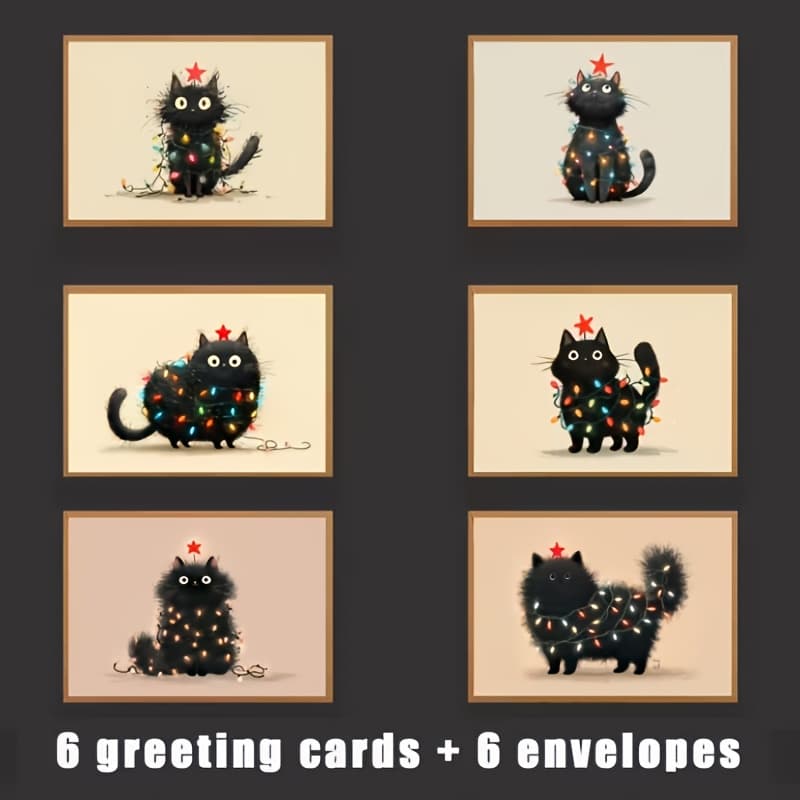 TEMU 12pcs Christmas Cat, Pumpkin And Pattern Greeting Cards With Envelopes - Whimsical Illustration Design, Daily And Holiday Cards, Suitable For Family, And Teachers, Seasonal Greetings