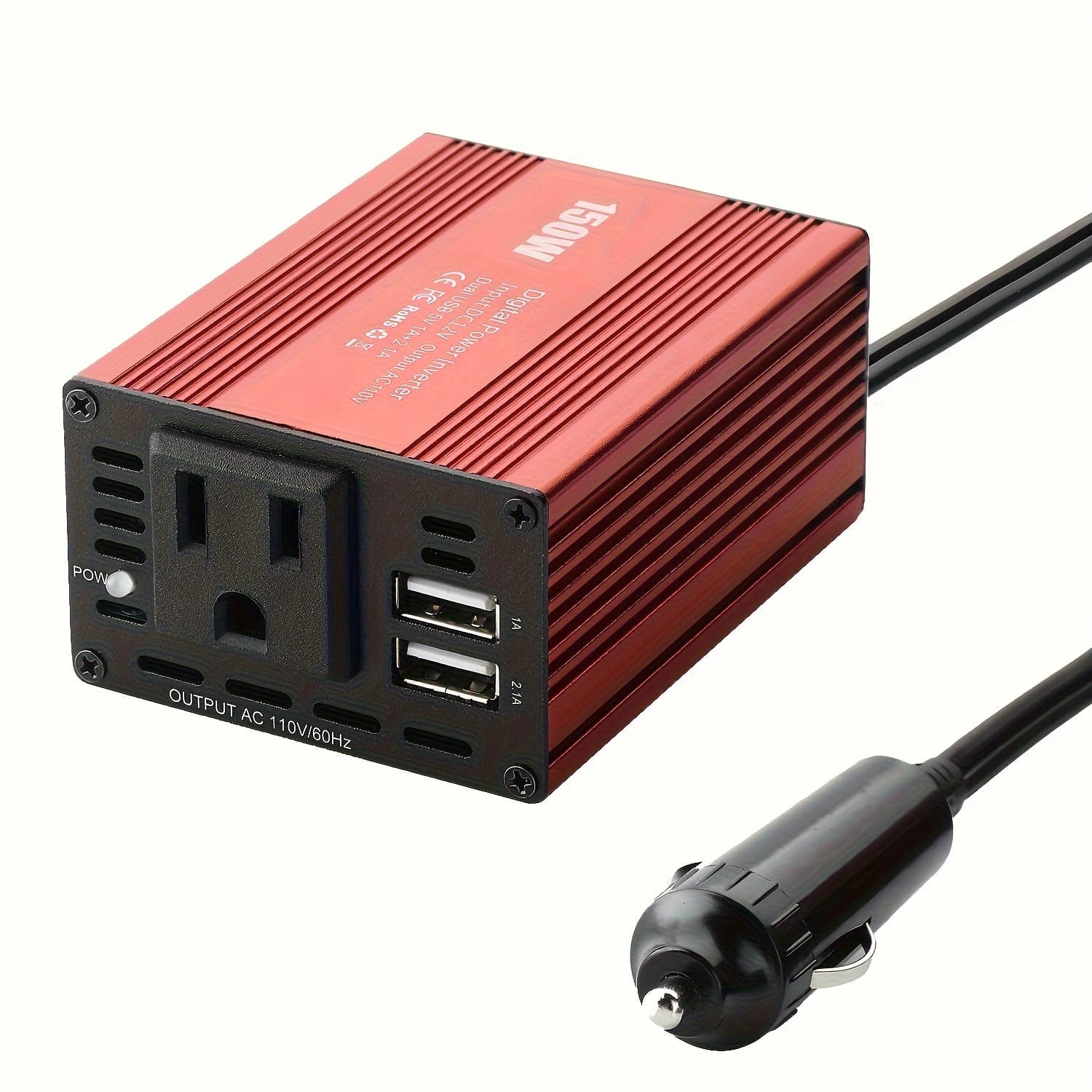 TEMU 150w Car Power Inverter 12v To 110v Ac Converter Vehicle Adapter Plug Outlet With 3.1a Dual Usb Car Charger For Laptop Computer