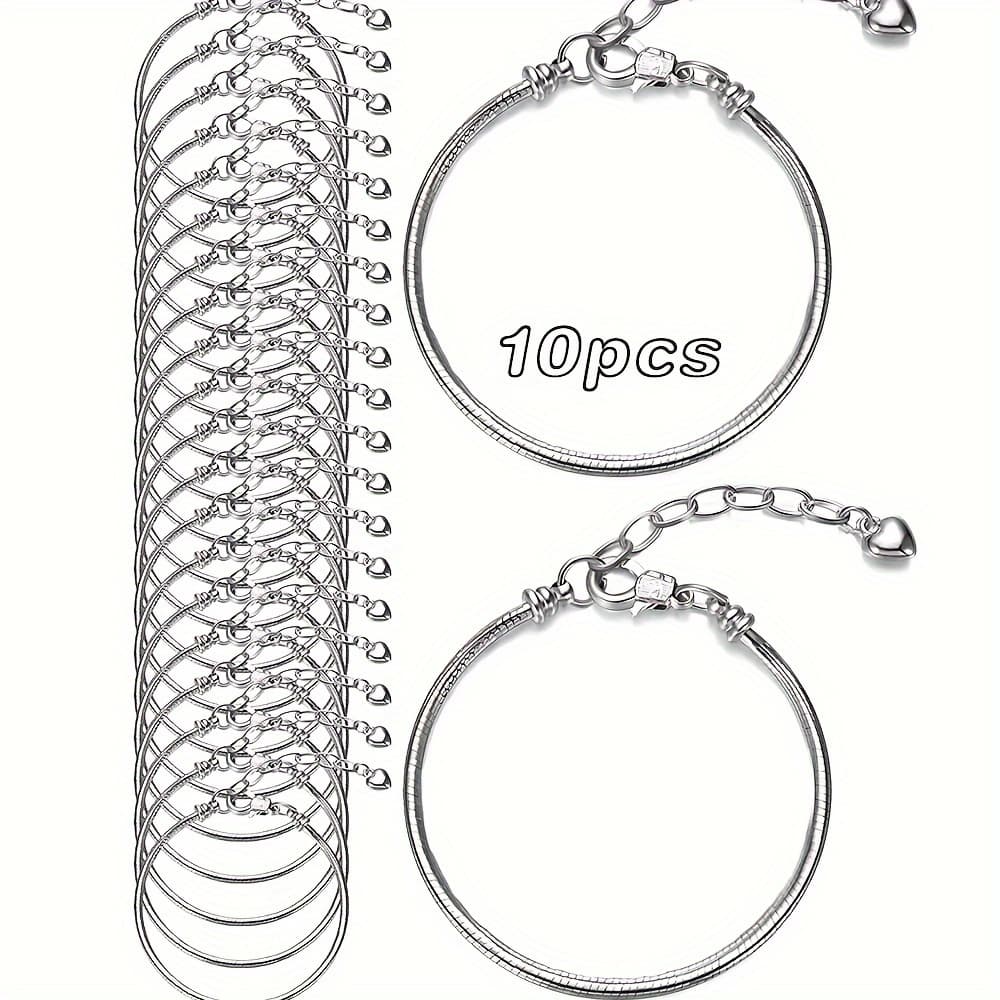 TEMU 10pcs19cm Stainless Steel Bracelet With Extension Chain Basic Chain Diy Large Hole Bead Bracelet Making Materials Jewelry Making Supplies