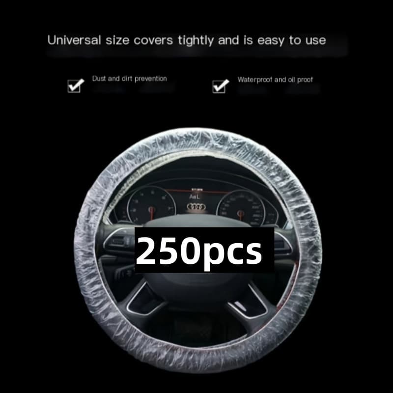 TEMU 250/150pcs Of Disposable Plastic Steering Wheel Covers For Automobiles, Dustproof And Universal Steering Wheel Covers