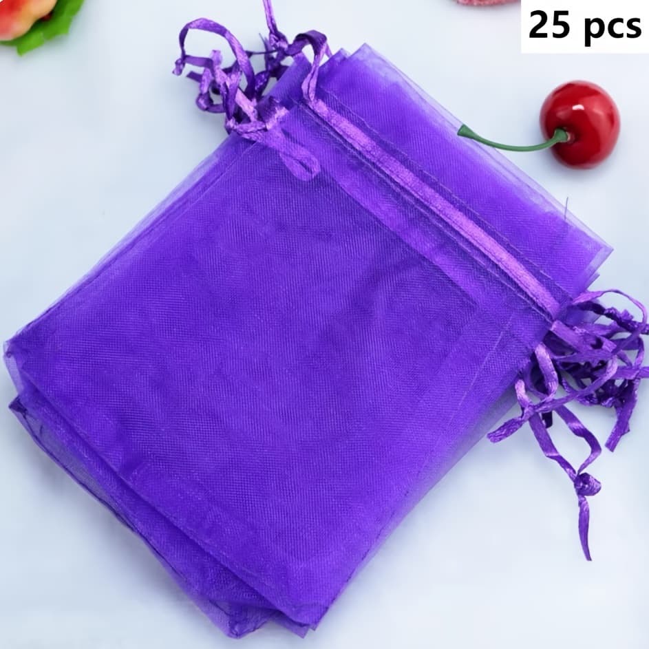 TEMU Gift For Her/him 25pcs Of 4x6 Inch Purple Mesh Bags, Drawstring Organza Bags For Gift And Jewelry Storage