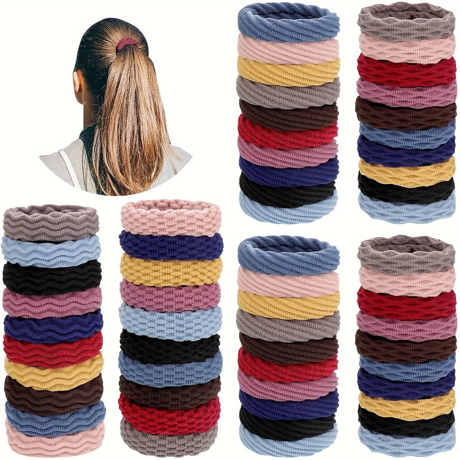 TEMU 60pcs Seamless Hair Ties, Ponytail Holders, Thick Elastic Headbands, No-crease Hairbands For Thick And Curly Hair, Lightweight And Elastic, Hair Tie Colors Are Random