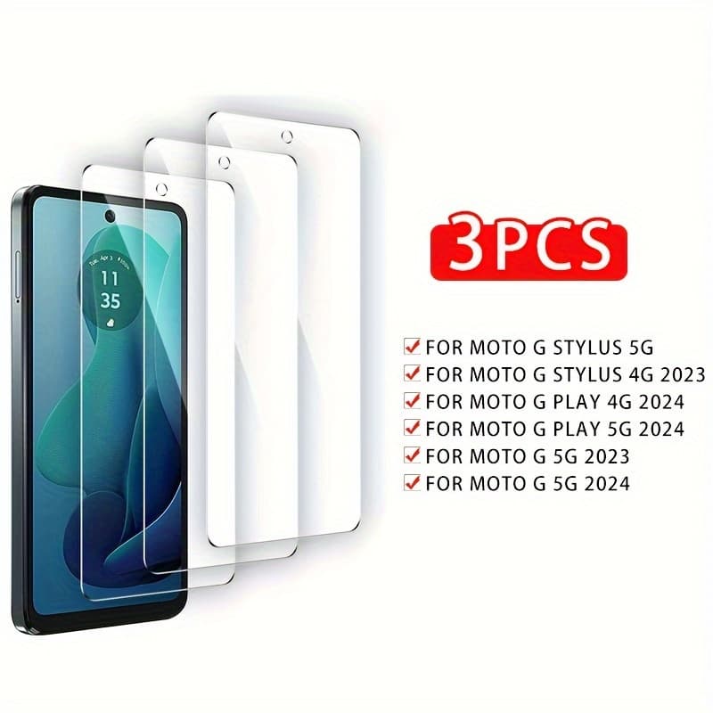 TEMU Set Of 3 Tempered Glass Screen Protectors Suitable For Motorola Moto G 5g (2024), G 5g 2023, G Play 4g 2024, G Play 5g 2024, G , G Stylus 4g 2023 - Scratch-resistant, Fingerprint-proof, Ultra Hd