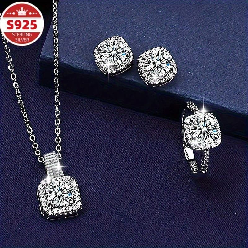TEMU S925 Sterling Luxury Shiny Exquisite Necklace Earring Ring Set Of 3, Creative And Beautiful, Fashion And Easy, Versatile, Wedding Jewelry Set, Fashion Women Jewelry, Perfect Gift, Special